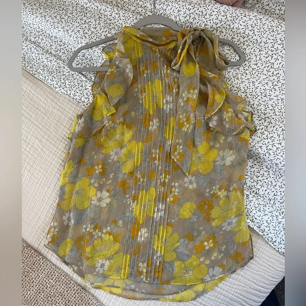 Veronica Beard Dali Silk Halter Top Yellow Floral Pyrex Threading Size 6 - Picture 2 of 15